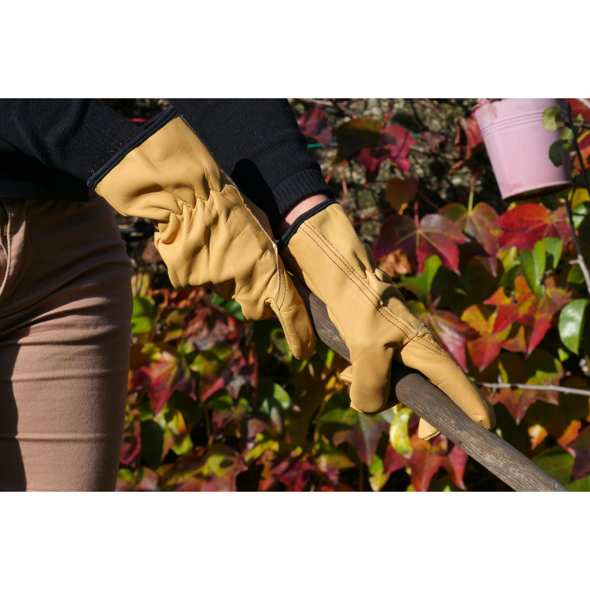 Gants de jardinage, gants d'élagage en cuir de chèvre rose - durabilité  respirante, avec gant épineux,XL
